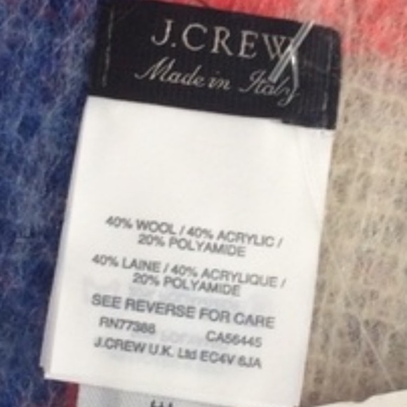 J Crew Italian Wool Fuzzy Red, White, Blue Plaid Scarf - Picture 3 of 4